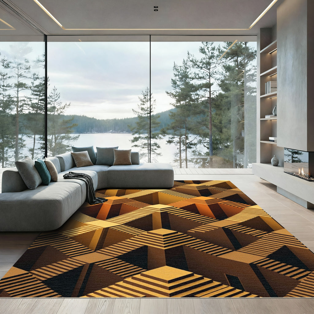 Golden Bronze Infinite Staircase Illusion Rug