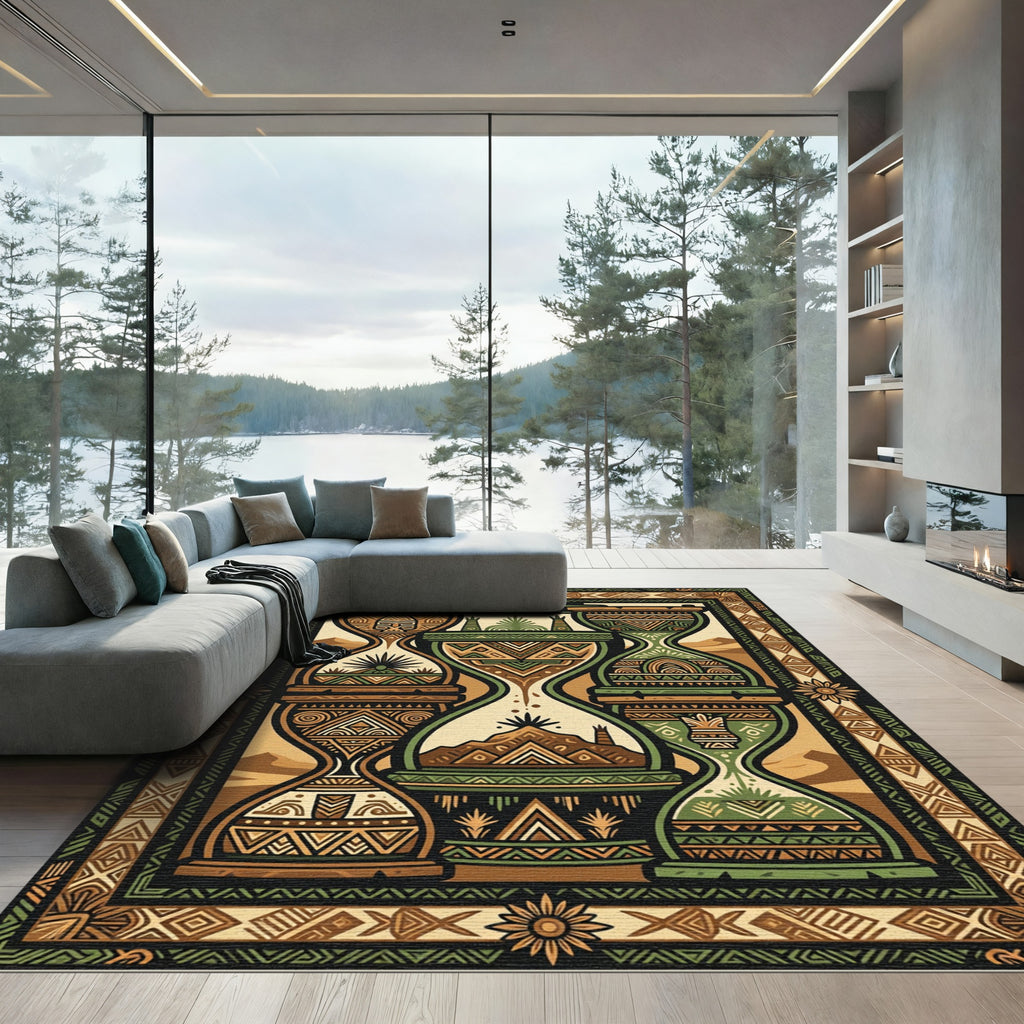 Tribal Earthy Hourglass Symmetry Rug
