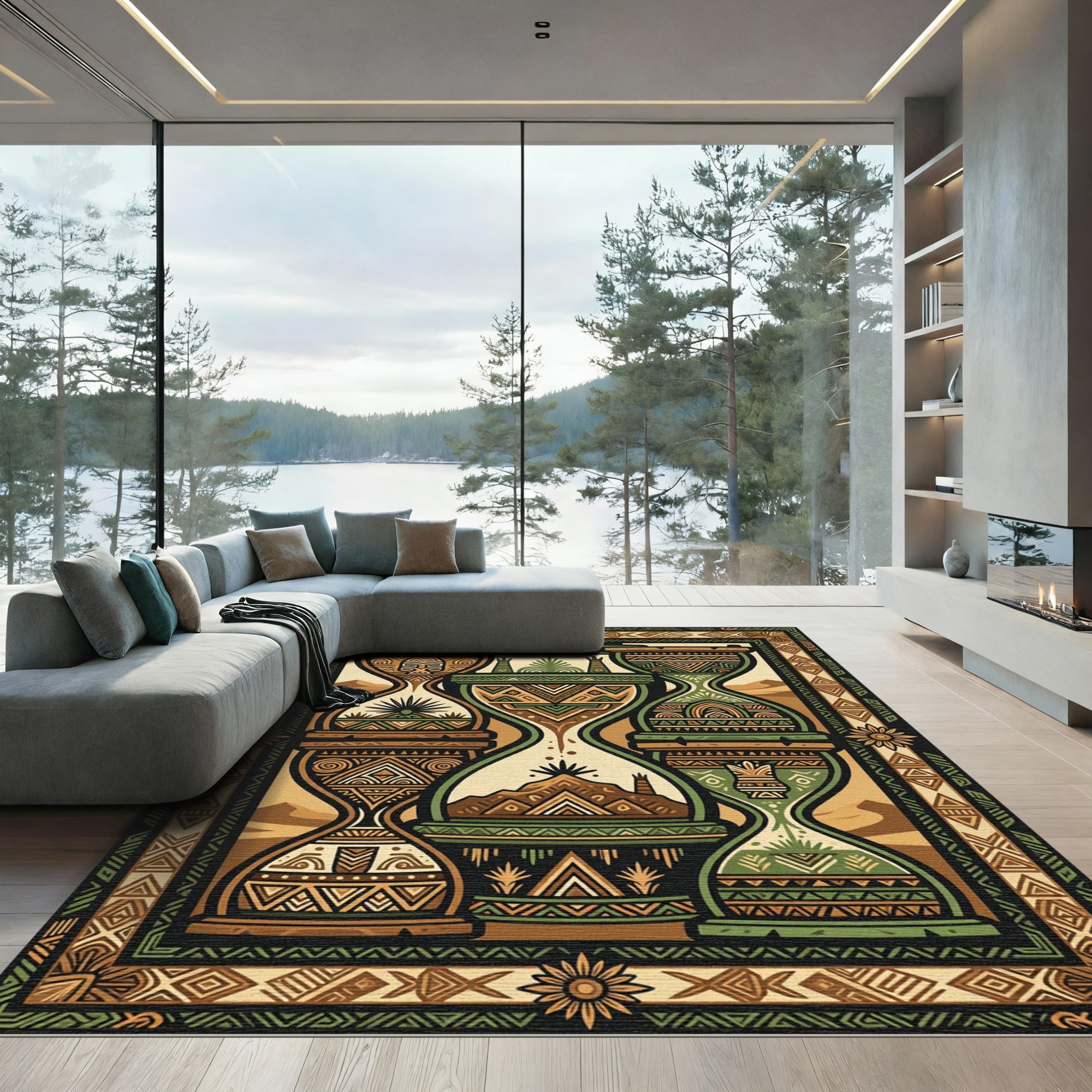 Tribal Earthy Hourglass Symmetry Rug
