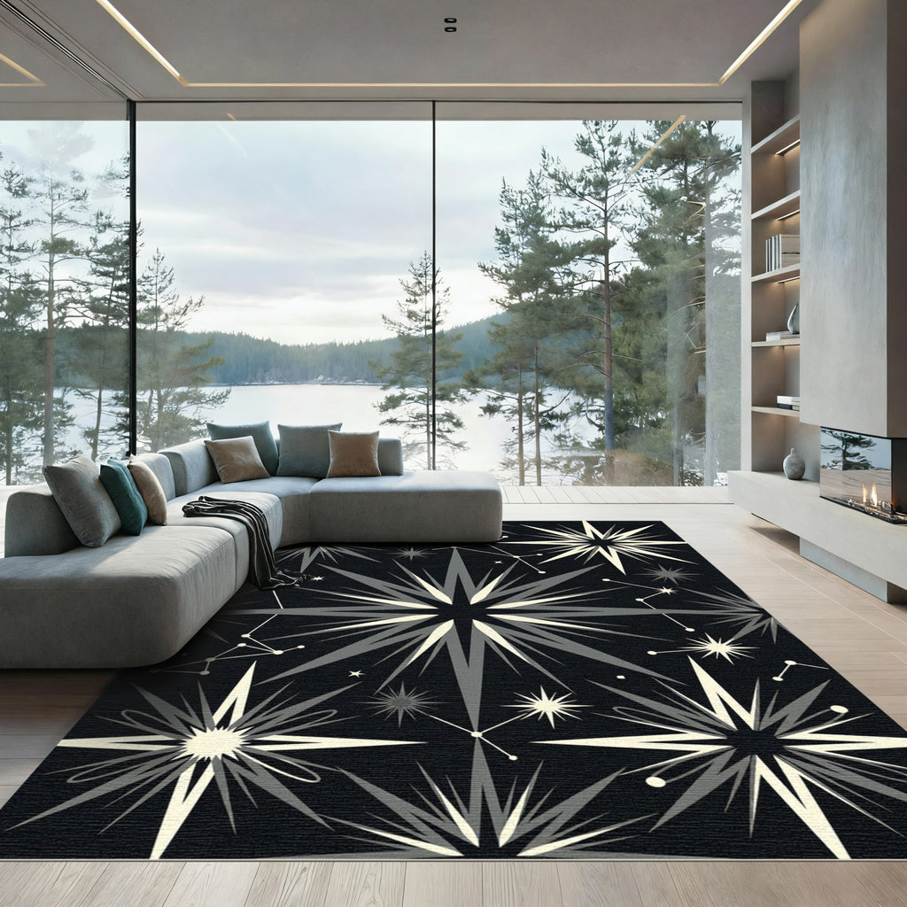 Gray White Starry Constellation Night Rug