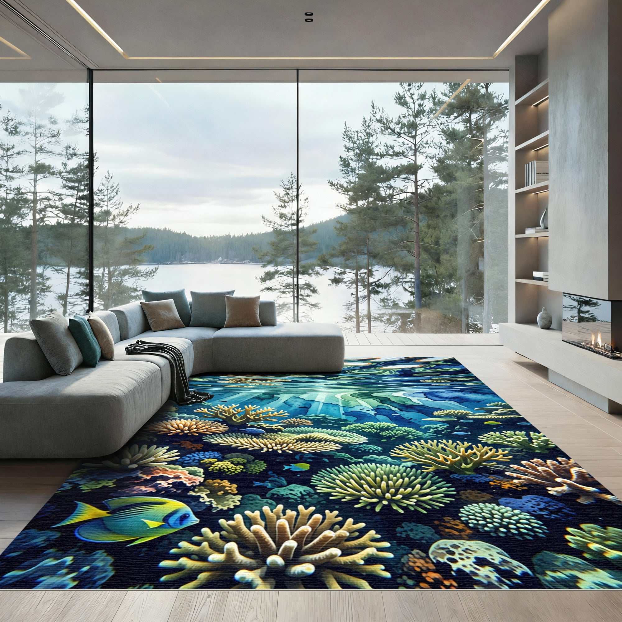Vibrant Underwater Coral Reef Scenery Rug
