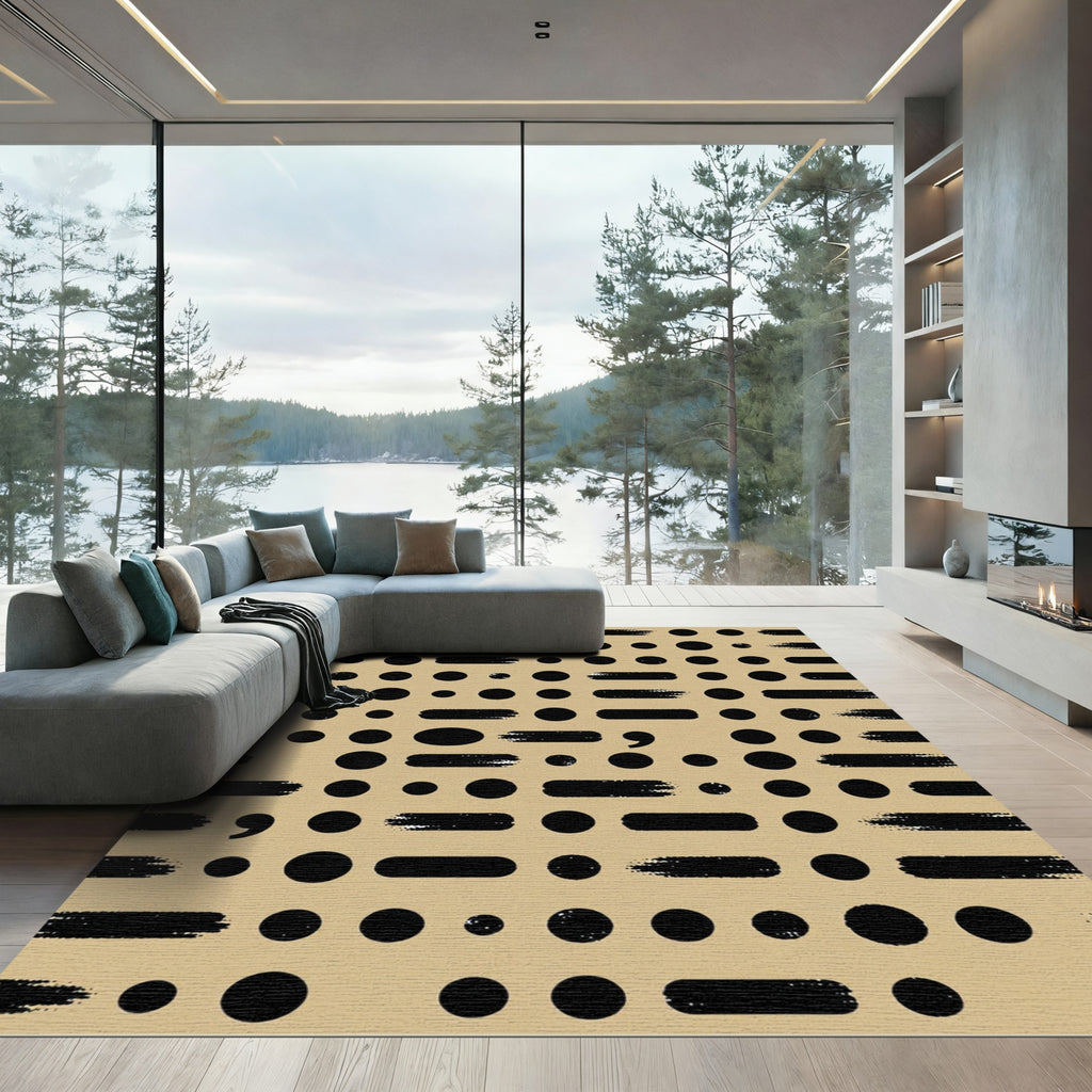 Black Dots Brush Strokes Composition Rug