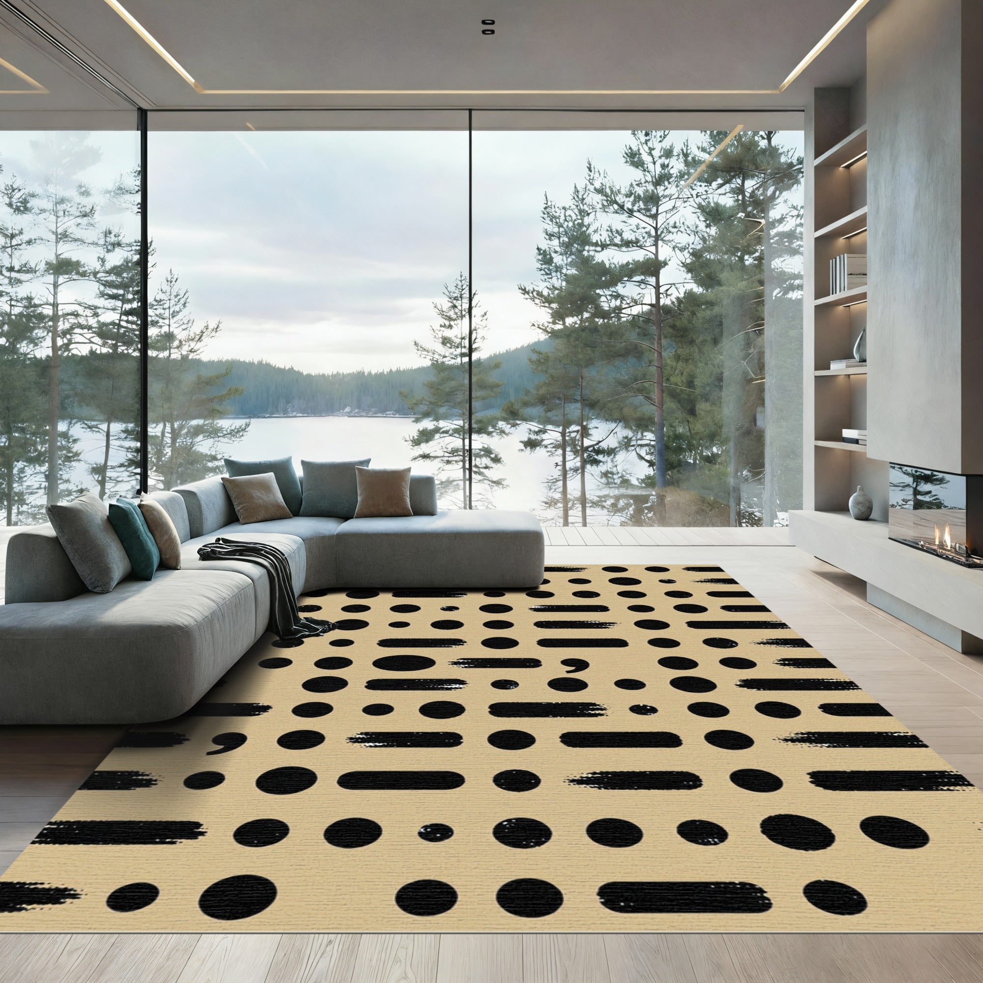Black Dots Brush Strokes Composition Rug