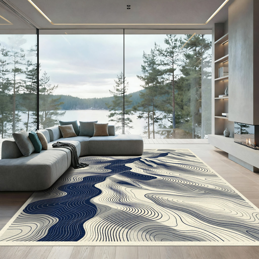 Abstract Obsidian Topographic Mountain Wave Rug