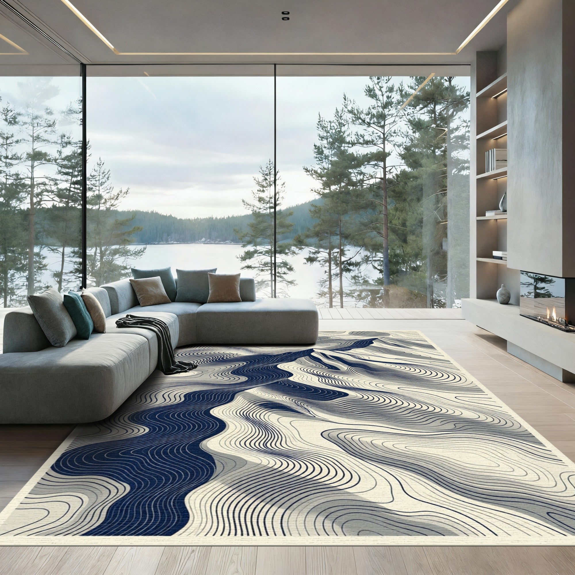 Abstract Obsidian Topographic Mountain Wave Rug