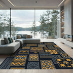 Yellow Gray Geometric Tribal Collage Rug