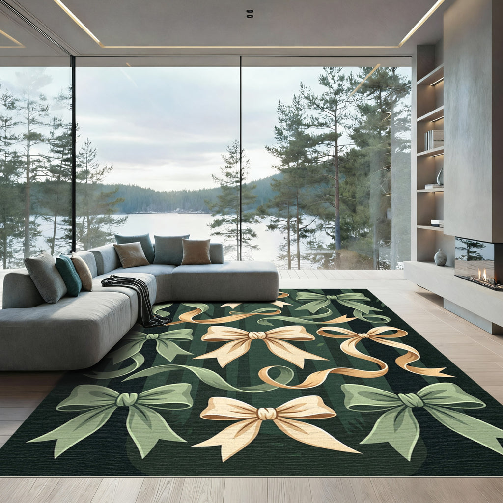 Sage and Cream Ribbon Forest Bows Rug