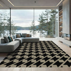 Black Taupe Diagonal Houndstooth Pattern Rug