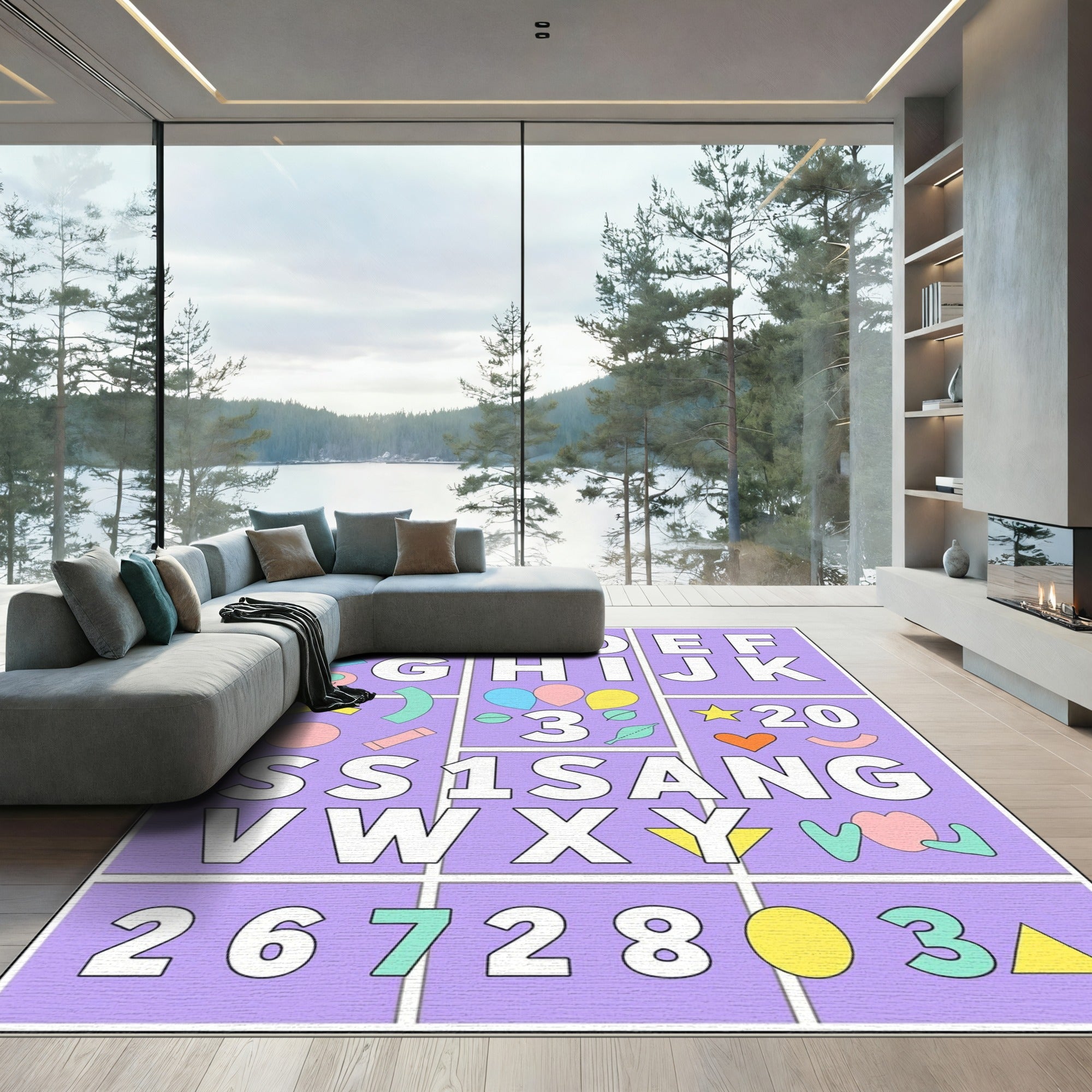 Playful Alphabet and Numbers Collage Rug