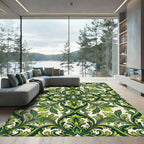 Emerald Botanical Leaf Scroll Damask Rug