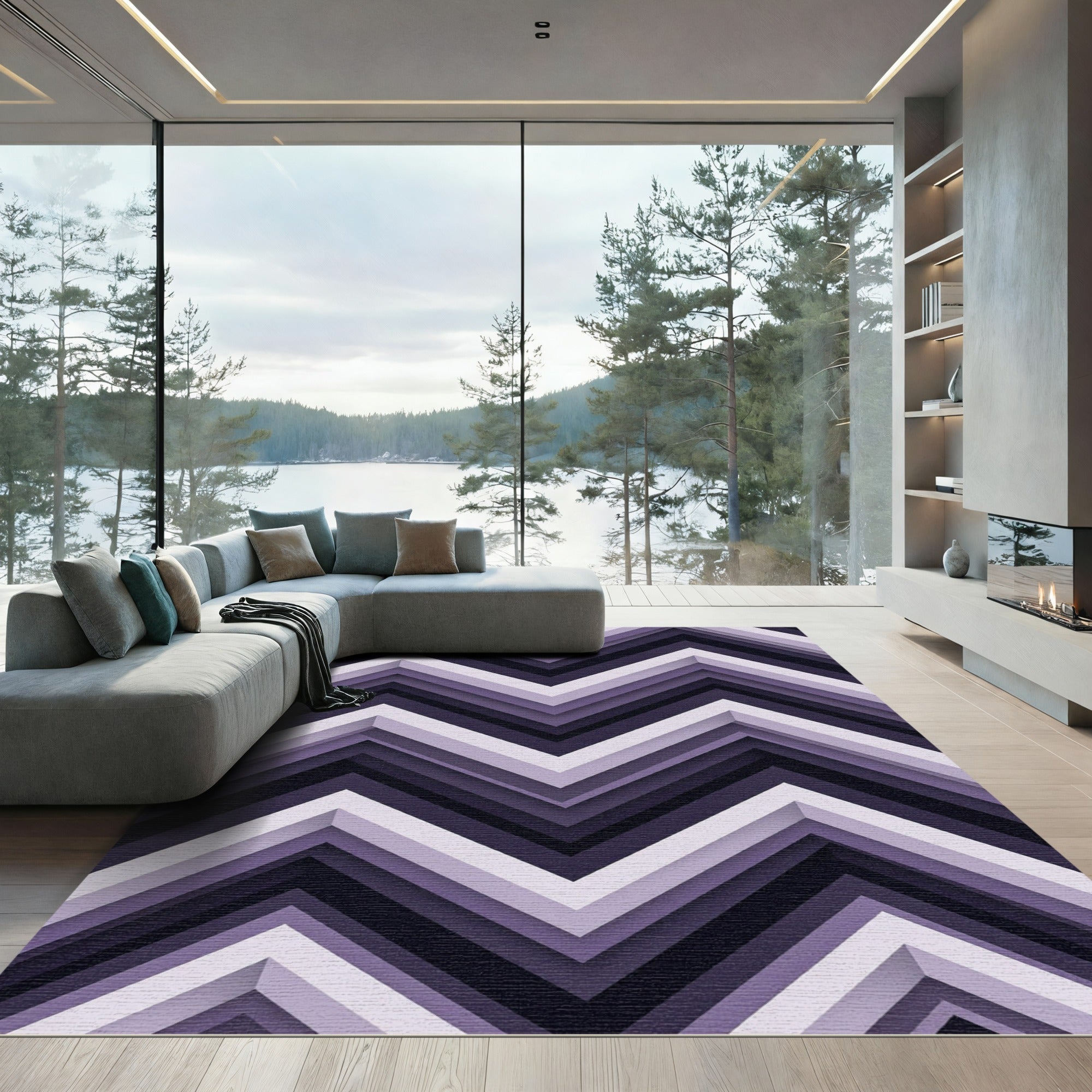 Modern Purple Geometric Zigzag Chevron Rug