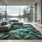 Emerald Art Deco Tropical Fan Rug