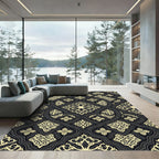 Ochre Black Arabesque Lattice Rug
