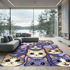 Adorable Cats Lavender Whimsical Faces Rug