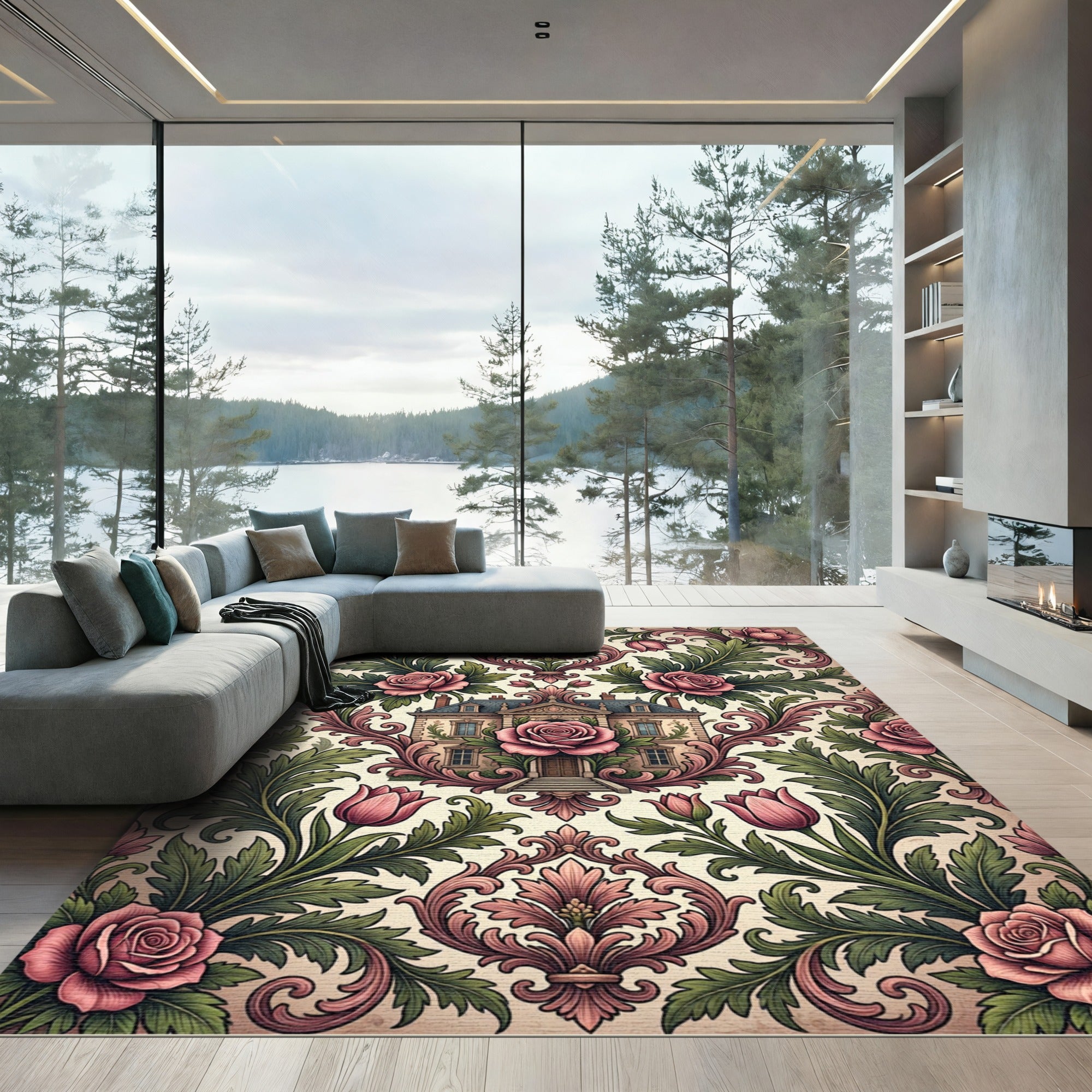 Ornate Blush Rose Victorian Manor Rug