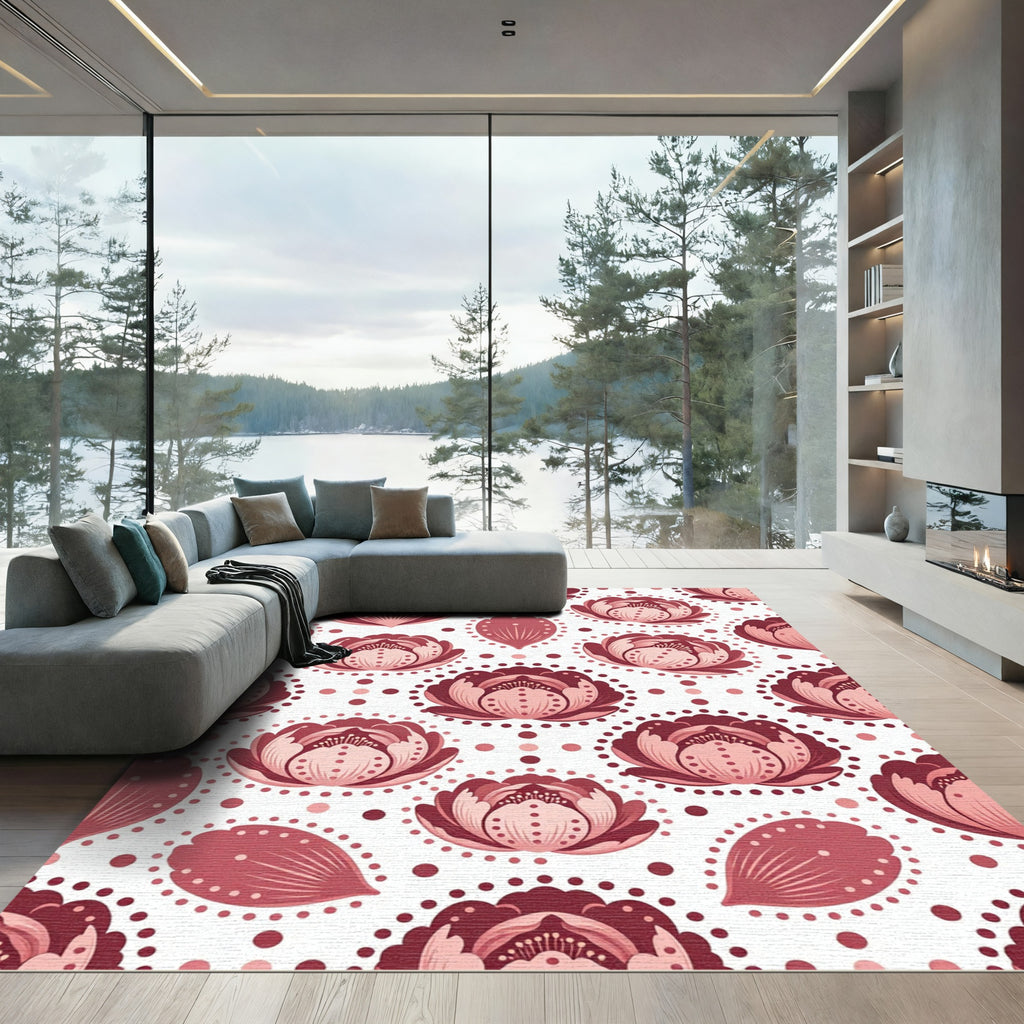 Crimson Floral Bloom Mandala Rug