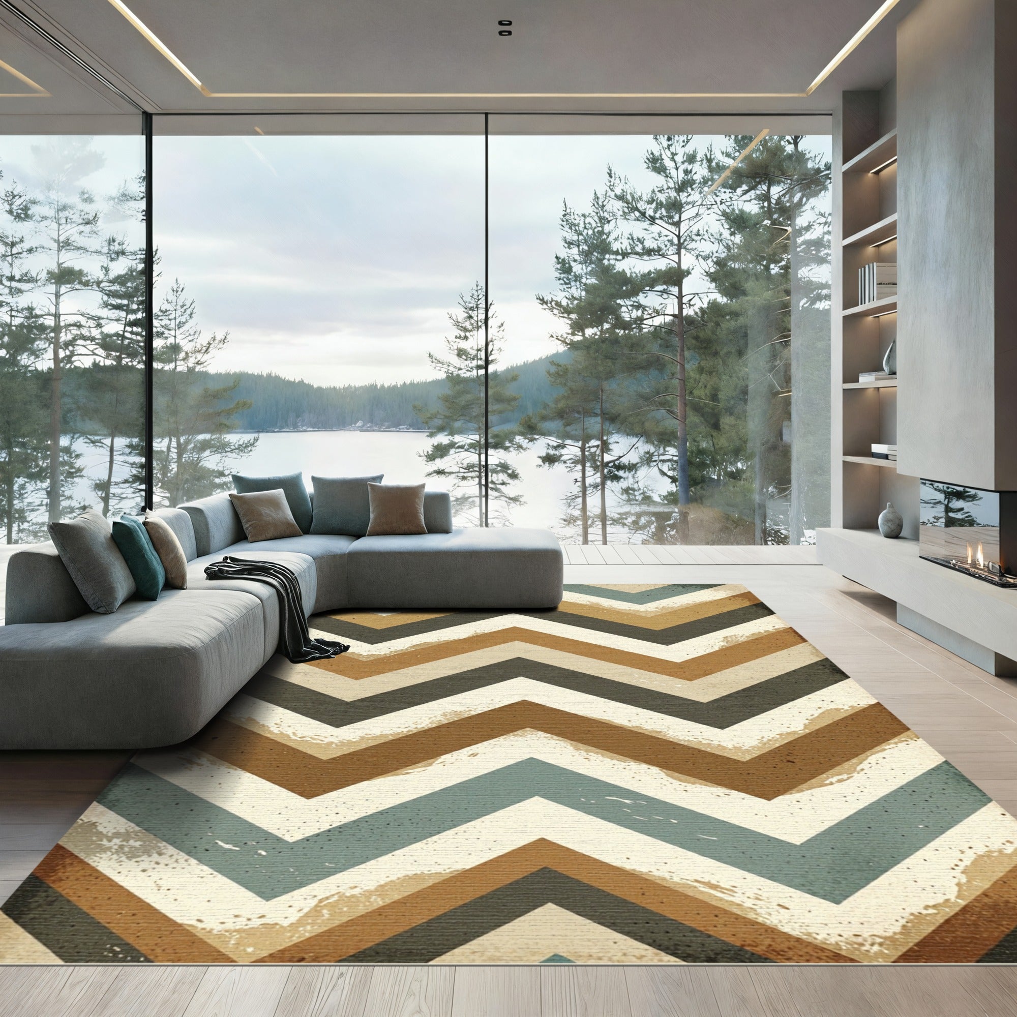Retro Earthy Chevron Zigzag Area Rug