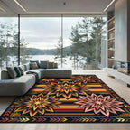 Warm Earthy Sunburst Geometric Medallion Rug
