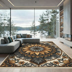 Golden Floral Medallion Art Nouveau Rug