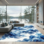 Indigo Watercolor Floral and Cloud Swirl Rug