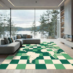 Green Checkered Global Map Illustration Rug