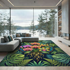 Vibrant Tropical Orchid Botanical Medallion Rug