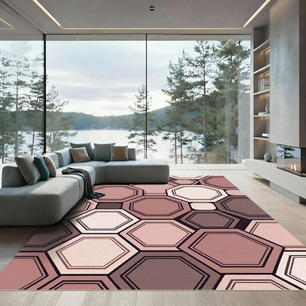 Rose Gold Geometric Octagon Cluster Rug