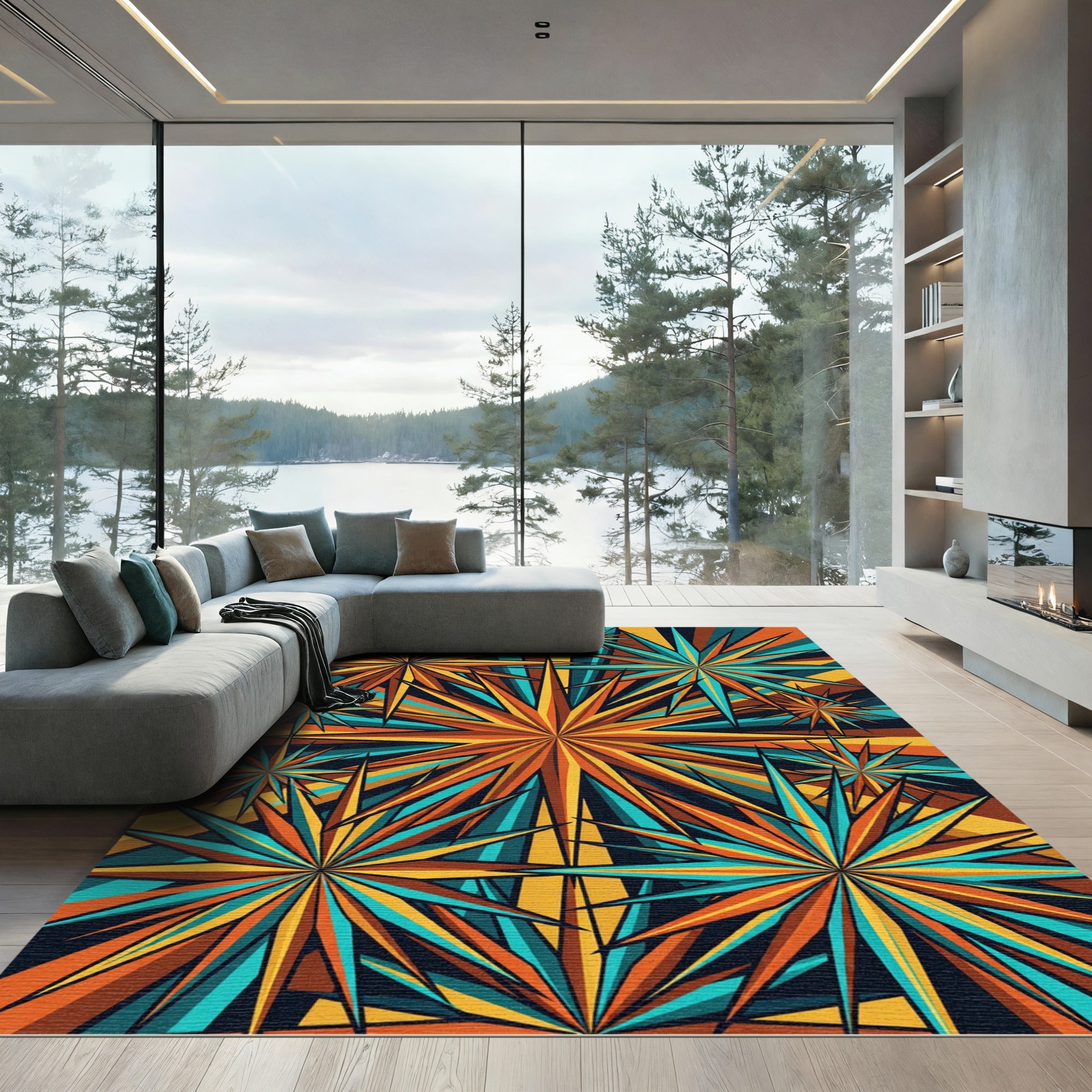 Retro Mid Century Colorful Starburst Rug