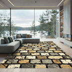 Rustic Stone Masonry Earth Tone Mosaic Rug