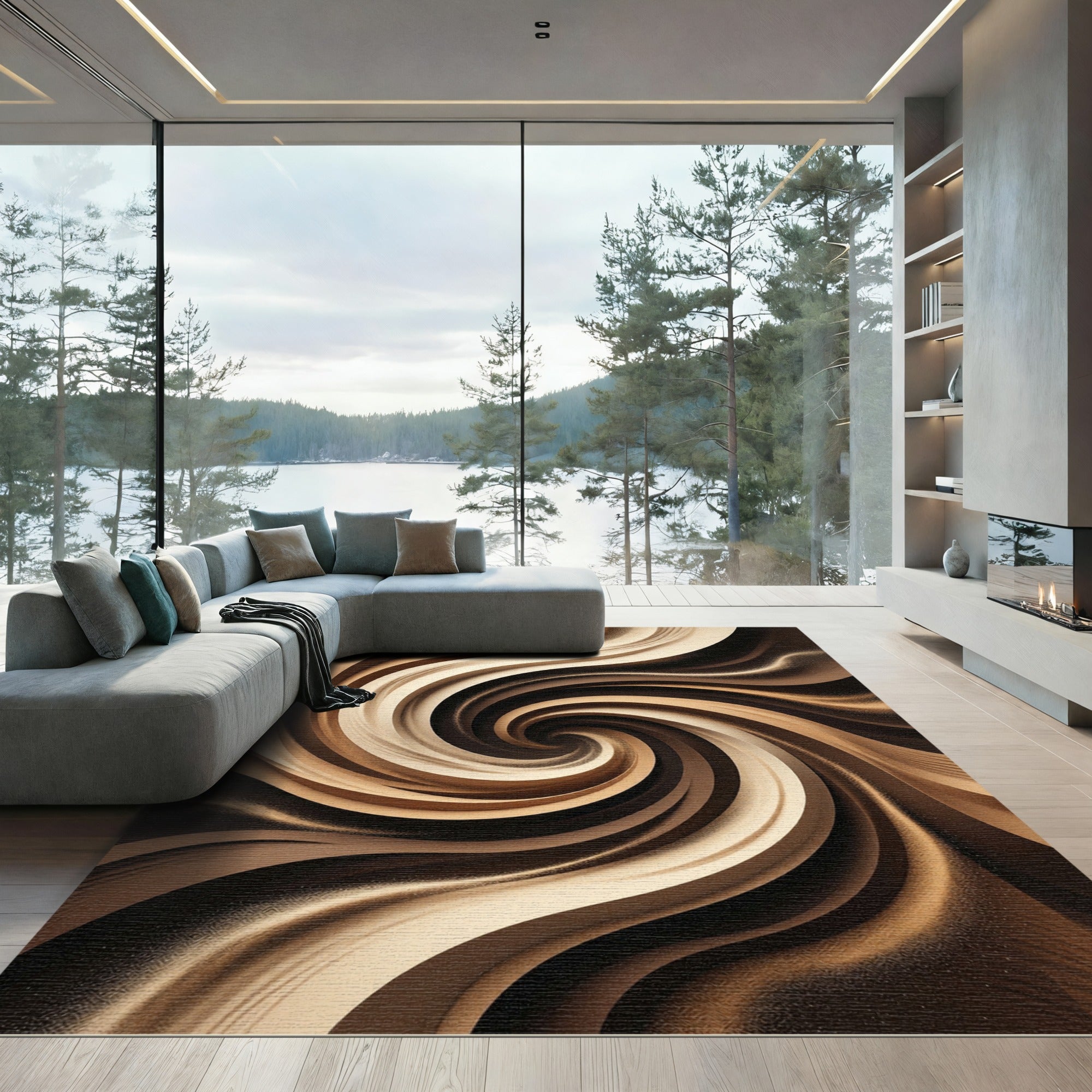 Earthy Swirl Abstract Flow Rug