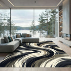 Abstract Swirl Black Beige Brushstrokes Rug