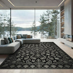Sophisticated Black and Silver Paisley Medallion Rug