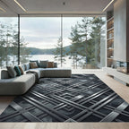 Metallic Silver Intersecting Linear Grid Rug