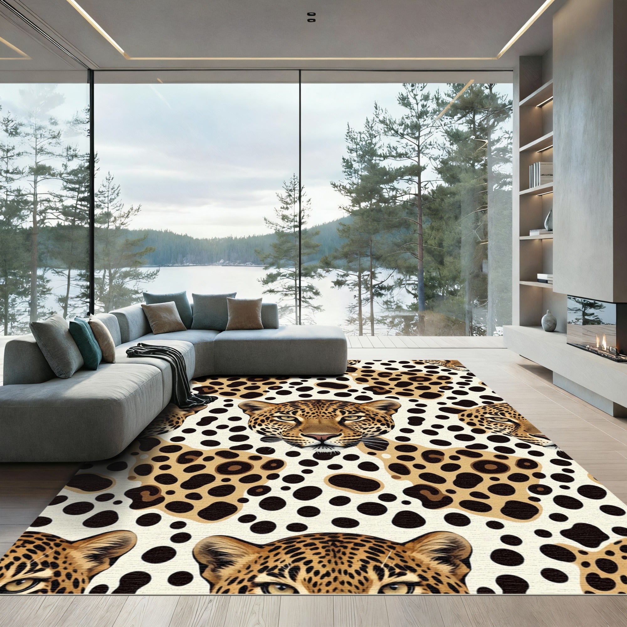 Golden Leopard Spots Animal Print Rug