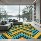 Modern Ochre and Teal Chevron Zigzag Rug
