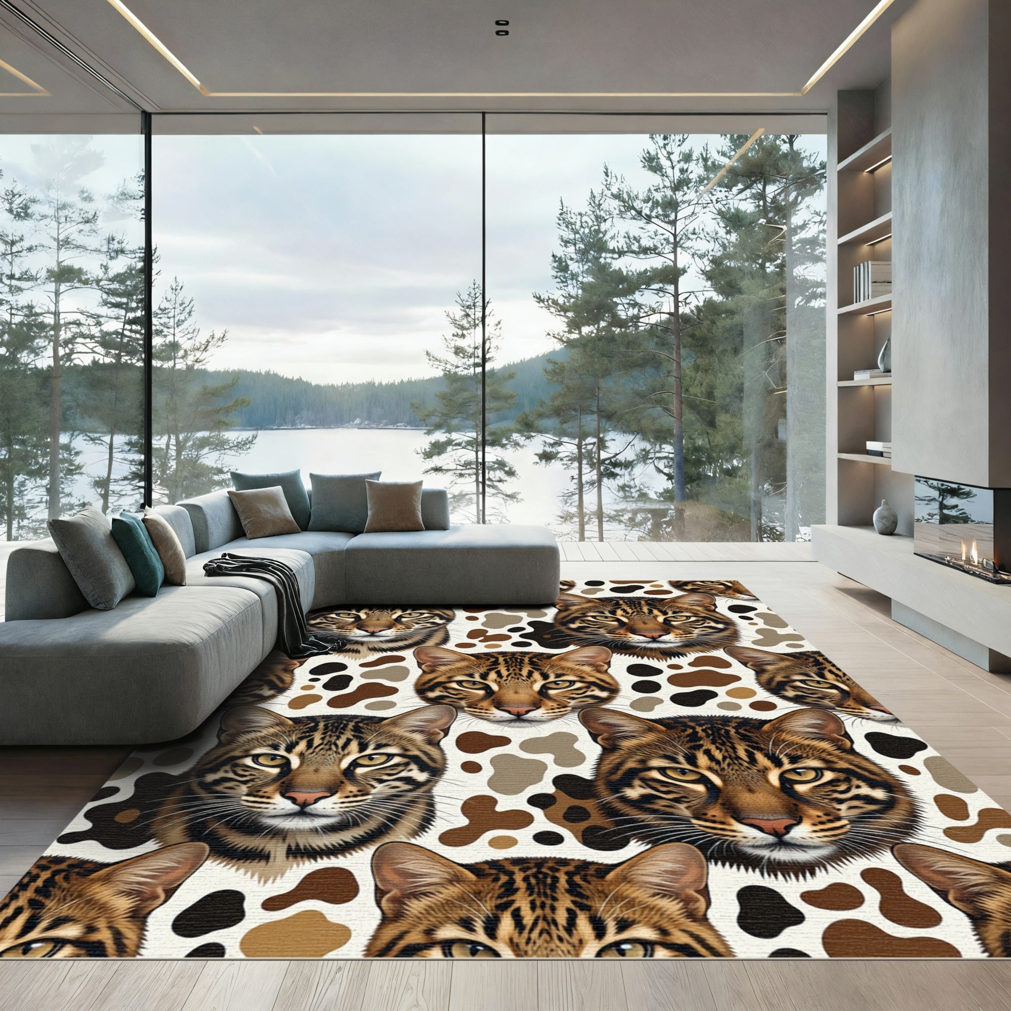 Exotic Brown Ocelot Face Animal Rug