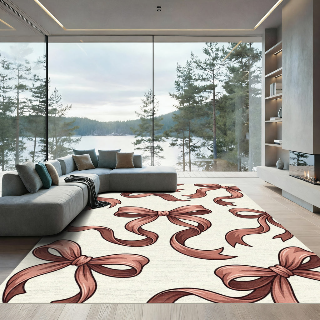 Elegant Dusty Rose Ribbon Bows Rug