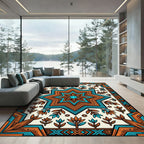 Geometric Star Turquoise and Terracotta Rug