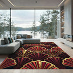 Art Deco Crimson Shell Fan Gold Rug