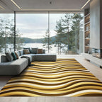 Elegant Metallic Gold Wavy Lines Rug
