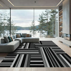 Modern Monochromatic Linear Geometric Grid Rug