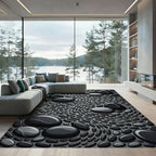 Glossy Black Stone Mosaic Composition Rug