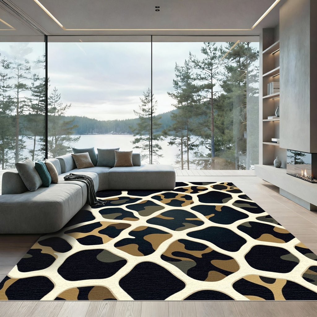 Creamy Beige Camouflage Animalistic Mesh Rug
