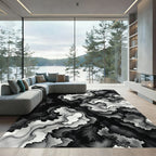 Monochrome Abstract Ink Flow Swirl Rug