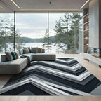 Modern Monochrome Zigzag Geometric Layered Rug
