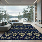 Navy Blue Nordic Snowflake Sweater Texture Rug