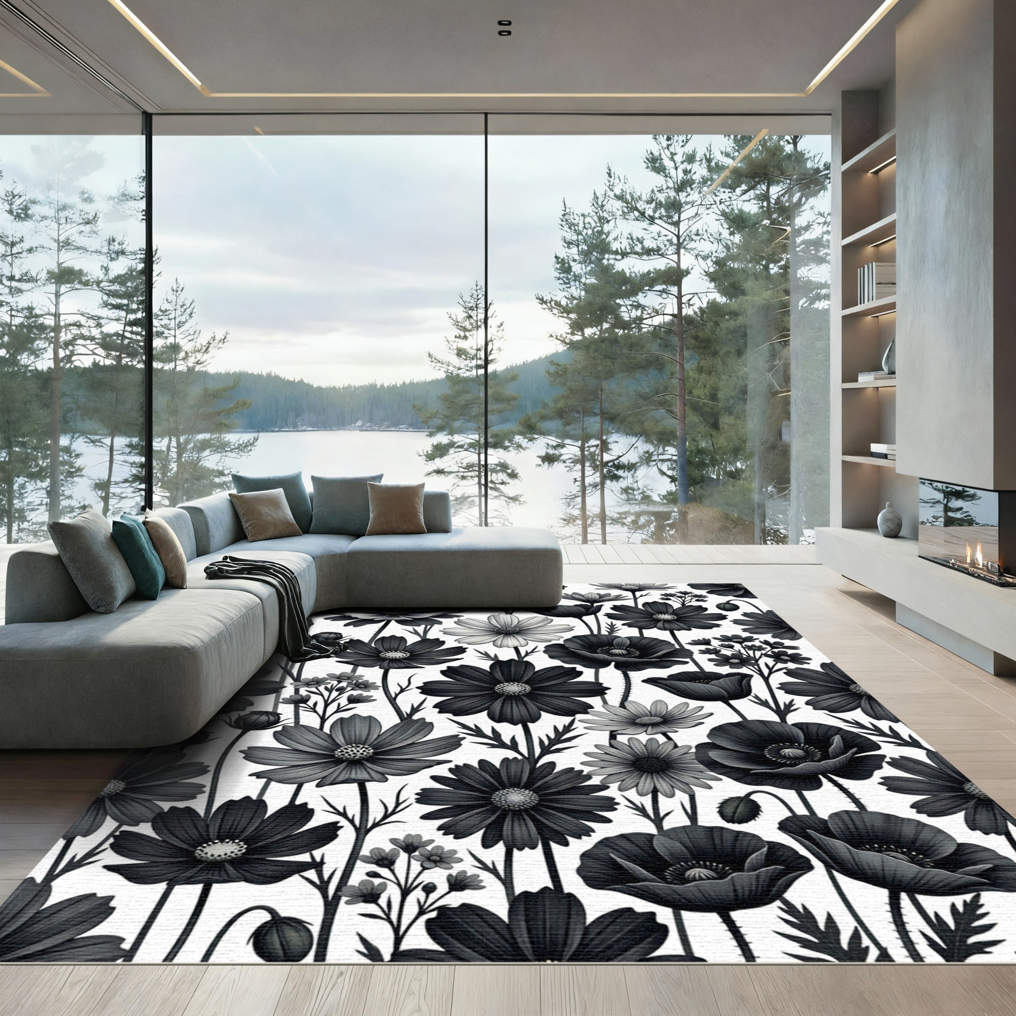 Monochromatic Floral Field Garden Rug