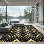 Bold Black Gold Chevron Stripes Rug