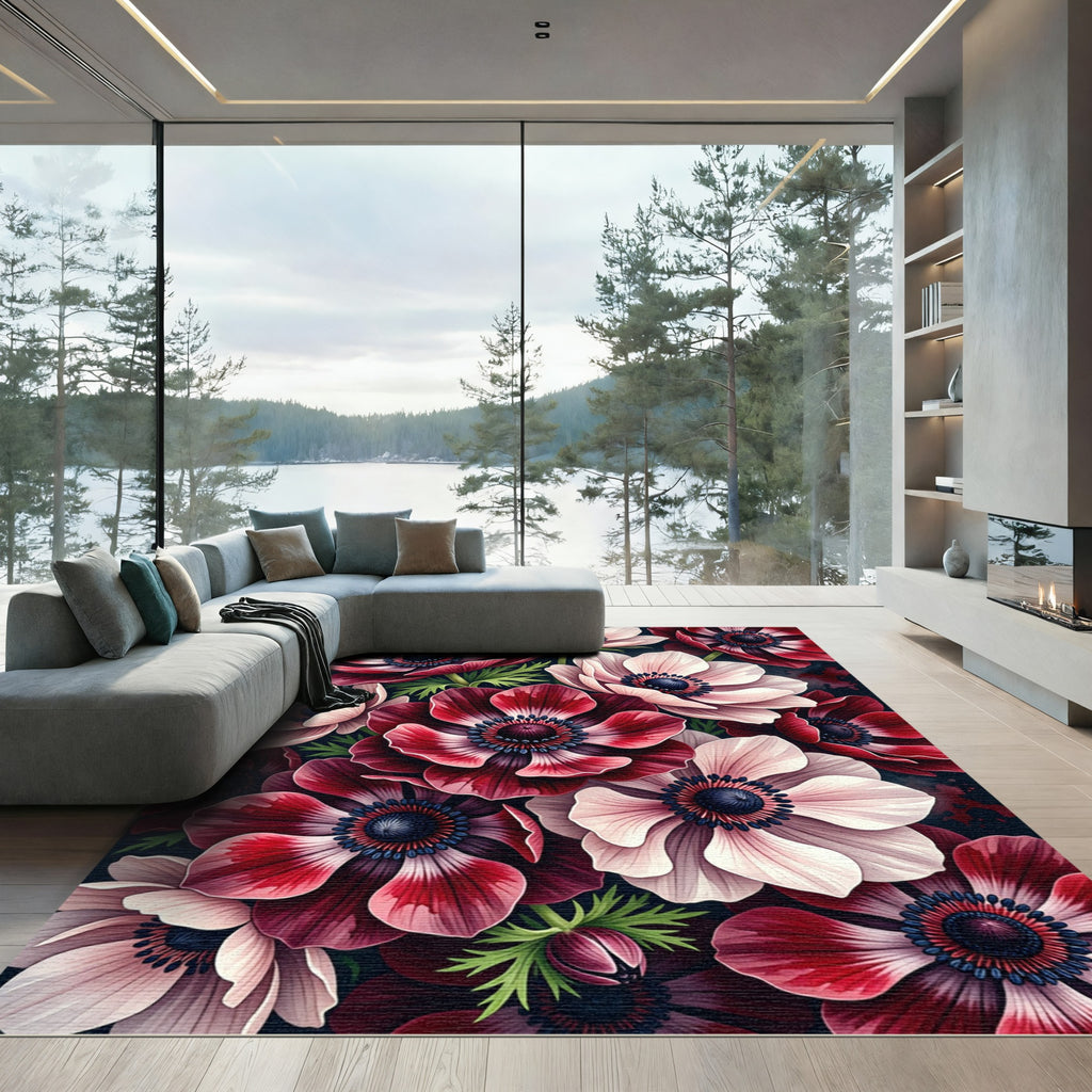Crimson and Pink Anemone Floral Explosion Rug