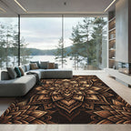 Detailed Gold Bronze Layered Lotus Medallion Rug